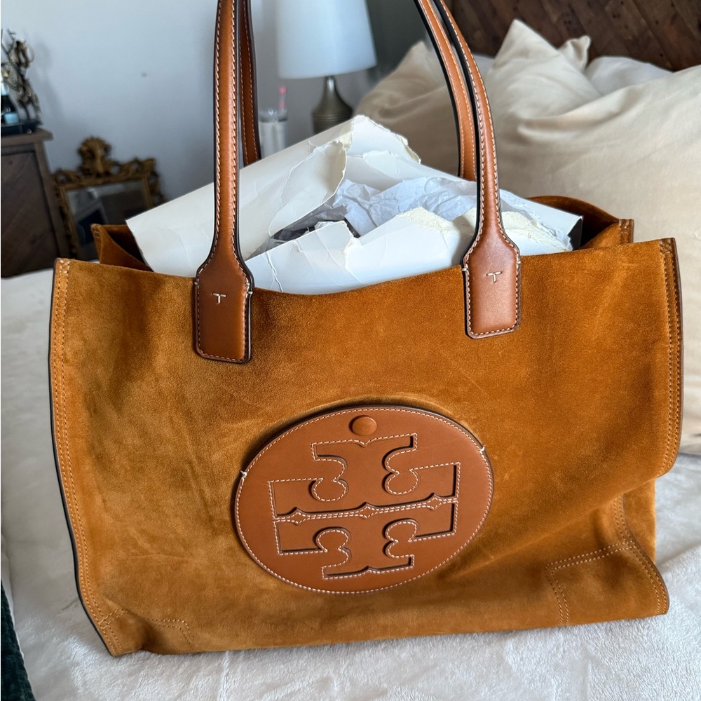 Tory Burch Ella suede and leather tote/dark tiramisu 🍮 - Picture 6 of 7